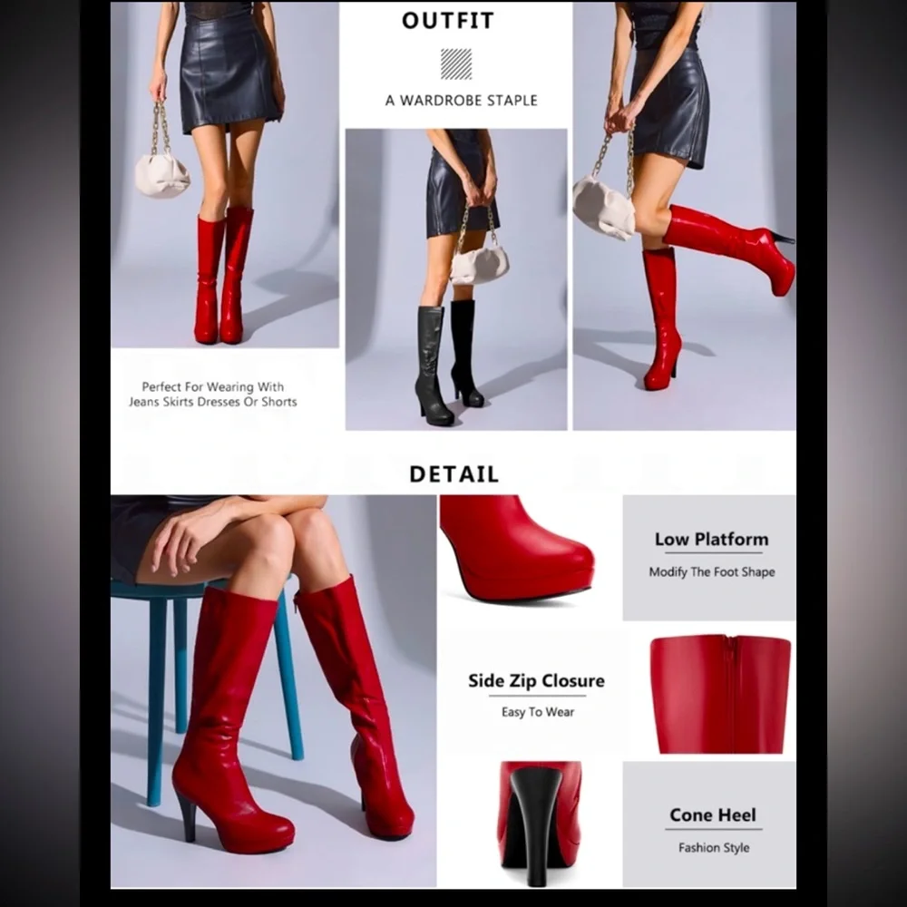 Women's Shiny Silver Round Toe Stiletto High Heels Knee High Boots With Zippers